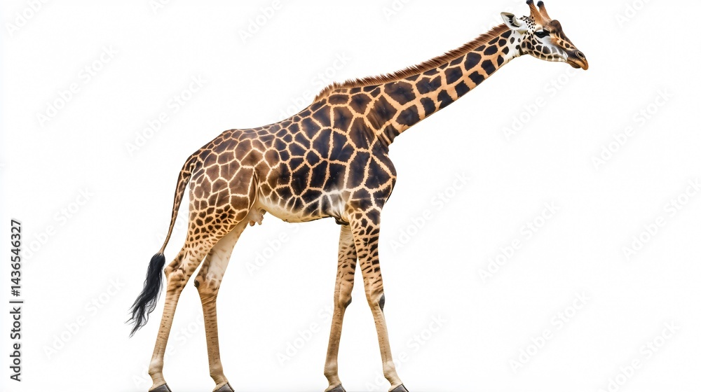 Fototapeta premium Majestic African Adult Giraffe Standing Isolated on White Background
