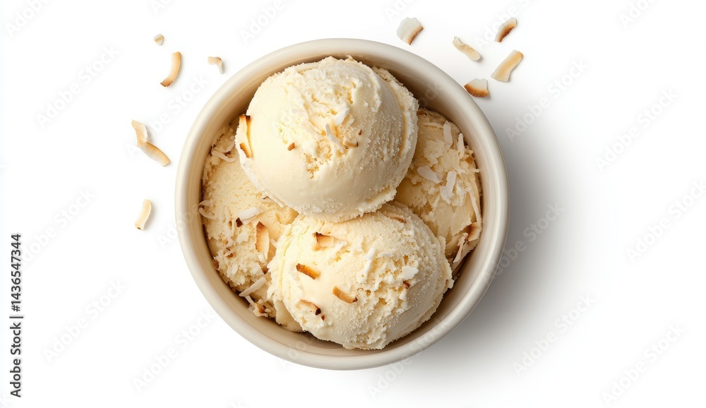 Creamy Coconut Ice Cream Scoops in Bowl