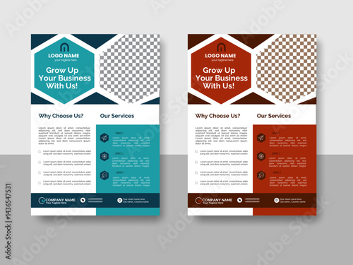 Modern Corporate Business Flyer Design – A4 Size Editable Vector Templates in 2 Colors – Abstract, Creative, and Business Company Designs – Green & Red Cover Layout for Annual Report, Brochure.