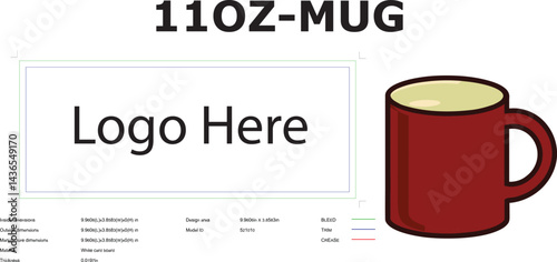 11oz mug design template with logo area and dimensions guide