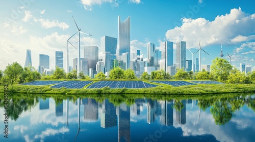 Eco Friendly Cityscape Modern Architecture and Renewable Energy Sources