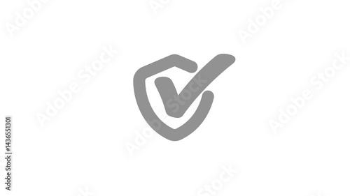 Minimalist Shield Logo with Check Mark Animation, symbolizing security and trust, The design is simple and modern, set against a black background