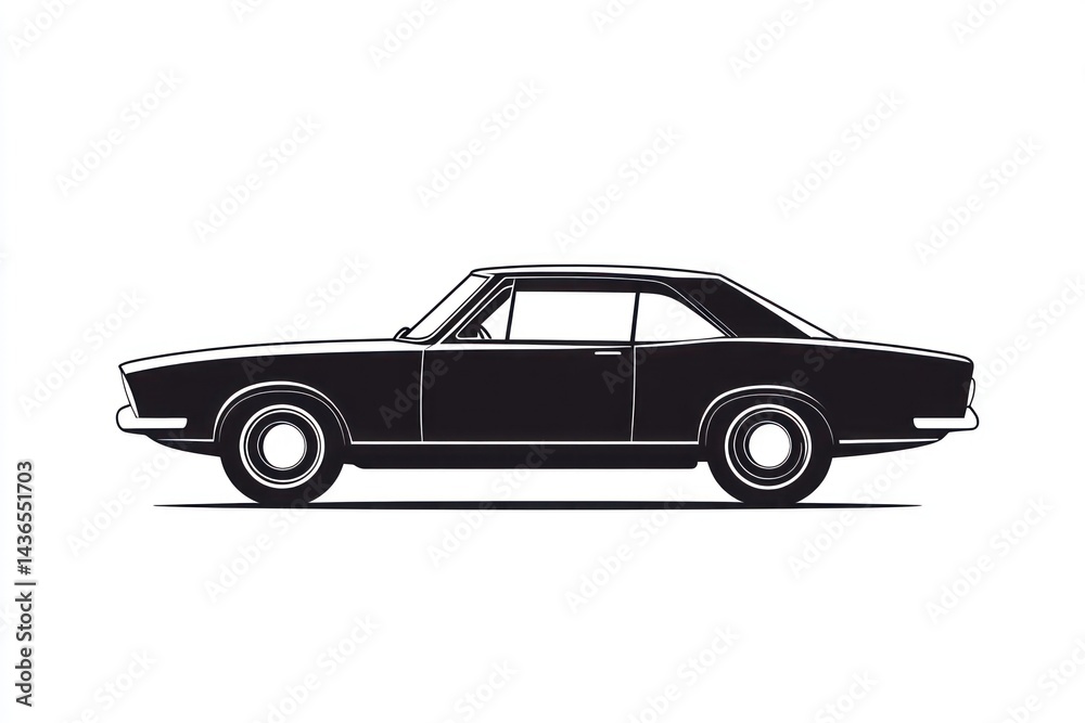 Fototapeta premium Classic coupe profile, side view, white background, vintage car design, graphic illustration