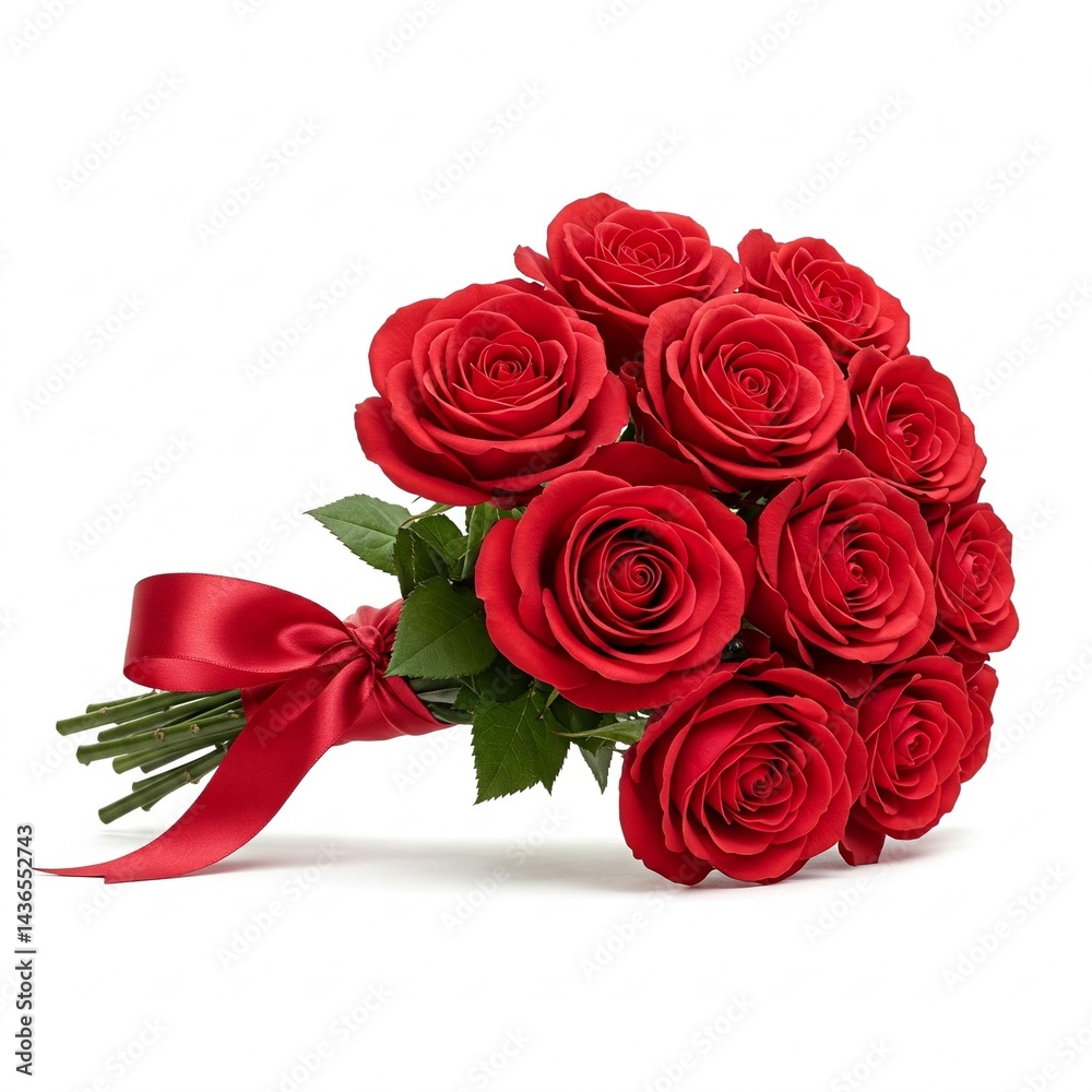 Obraz premium Valentine's Day Red Roses Bouquet Isolated on White