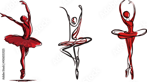 Minimalist artistic Ink Illustration of Female Ballerina in Ballet Slippers vector set  with Graceful Pose on a Transparent Background