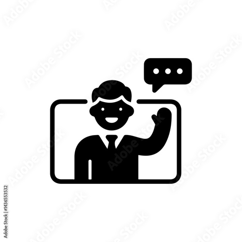 Live Host Sending Wave on Camera Black Icon
