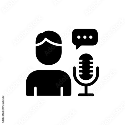 Man Speaking into Podcast Microphone Black Icon