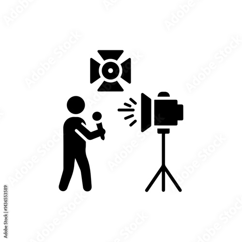 Person Filming Tutorial in Front of Light Setup Black Icon