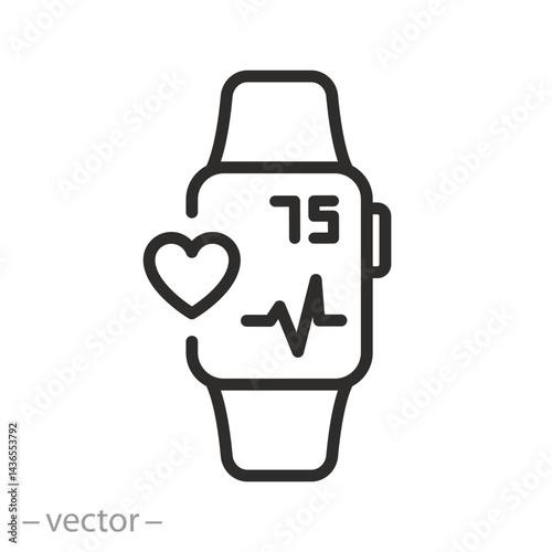 smart watch icon, heart rate, simple symbol, linear vector illustration