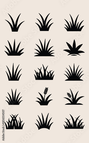 Variety of Grass Clumps Vector Illustrations