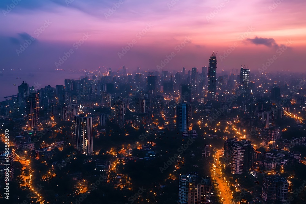 Fototapeta premium Stunning Aerial View of City Illuminated at Night