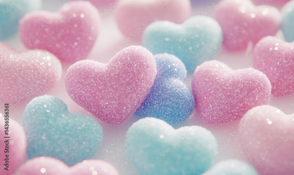Fototapeta premium Pastel heart candies, close-up shot, Valentine's Day, sweet background, romantic