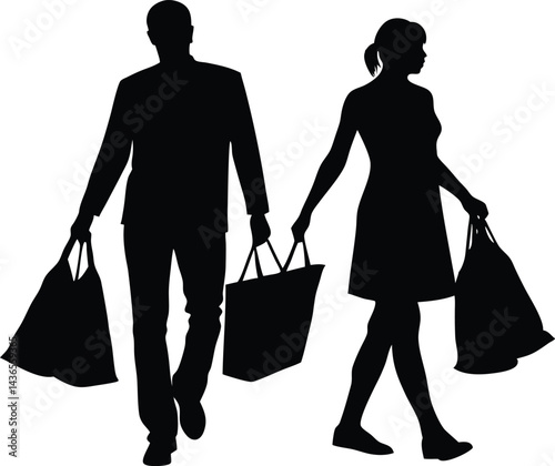 couple carrying reusable grocery bag silhouette