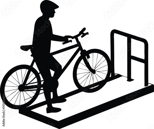 cyclist using bike share dock silhouette