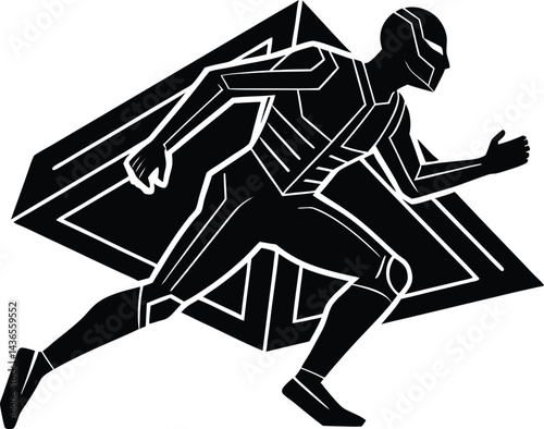 cyber runner sprinting neon street silhouette