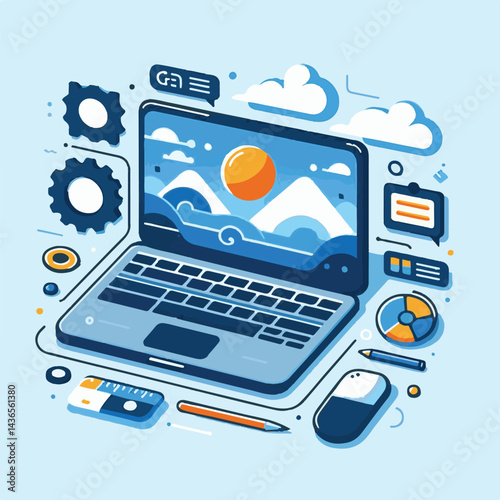 computer, laptop, business, technology, digital, internet, pc, monitor, notebook, communication, screen, modern, desktop, work, background, isolated, blank, display, keyboard, mockup, front, object, d