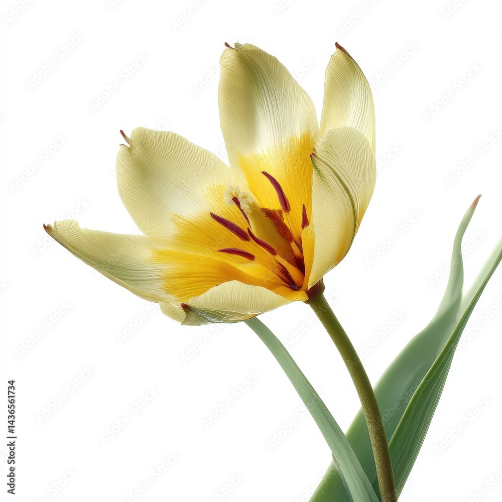 Obraz premium Yellow Tulip Close-up on White Background
