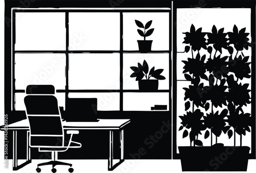 office with living plant wall silhouette
