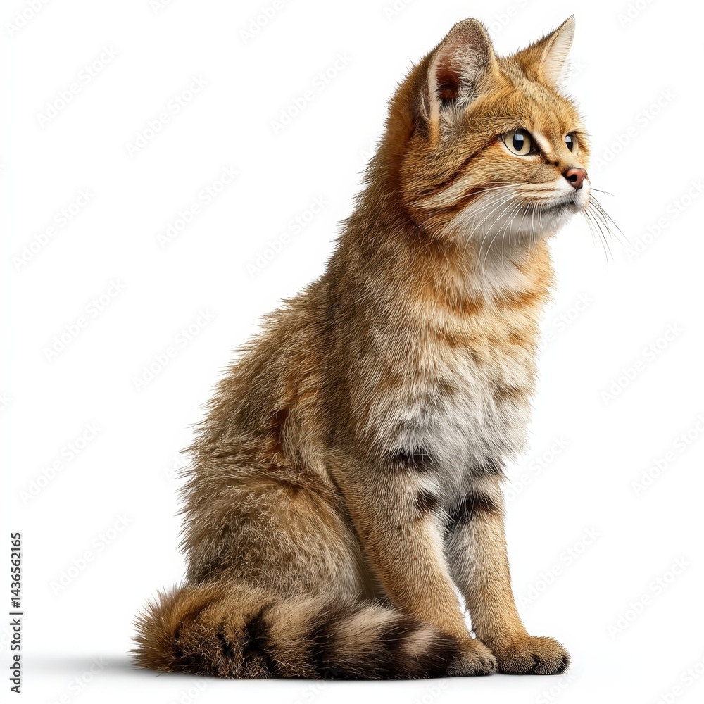 Obraz premium Sand Cat Sitting on White Background