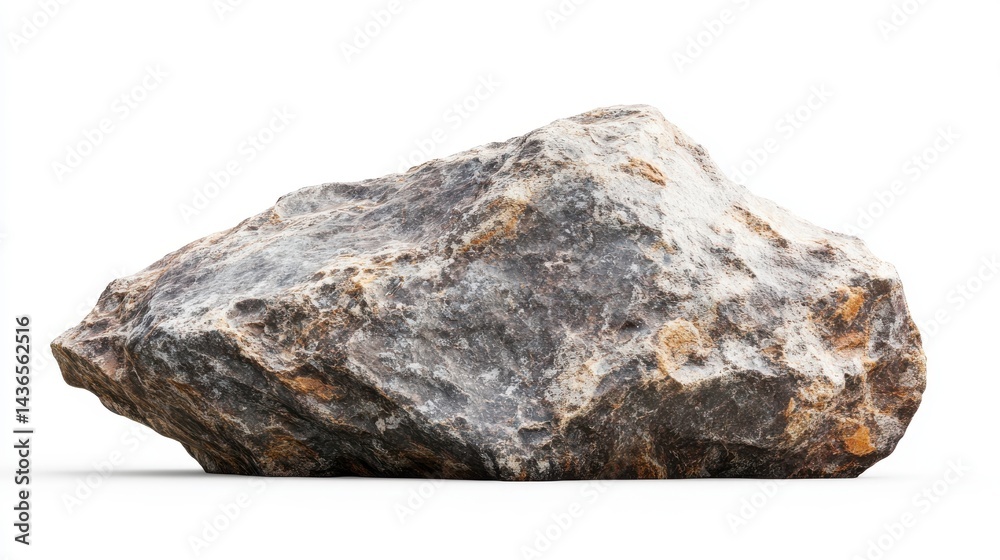 Fototapeta premium Large Gray Rock with Brown Veining on White Background