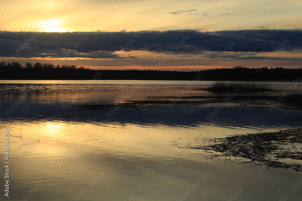 evening sunset on the river in late April evening sunset on the river in late April