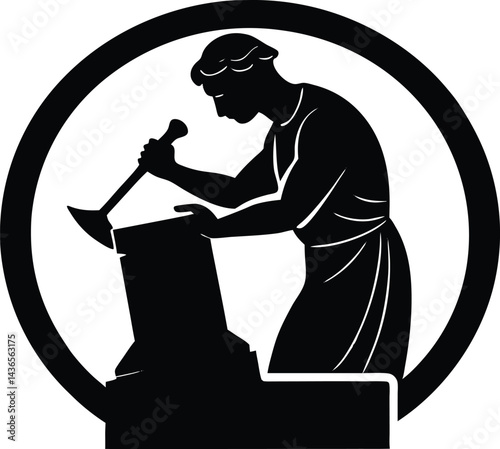sculptor chiseling marble silhouette