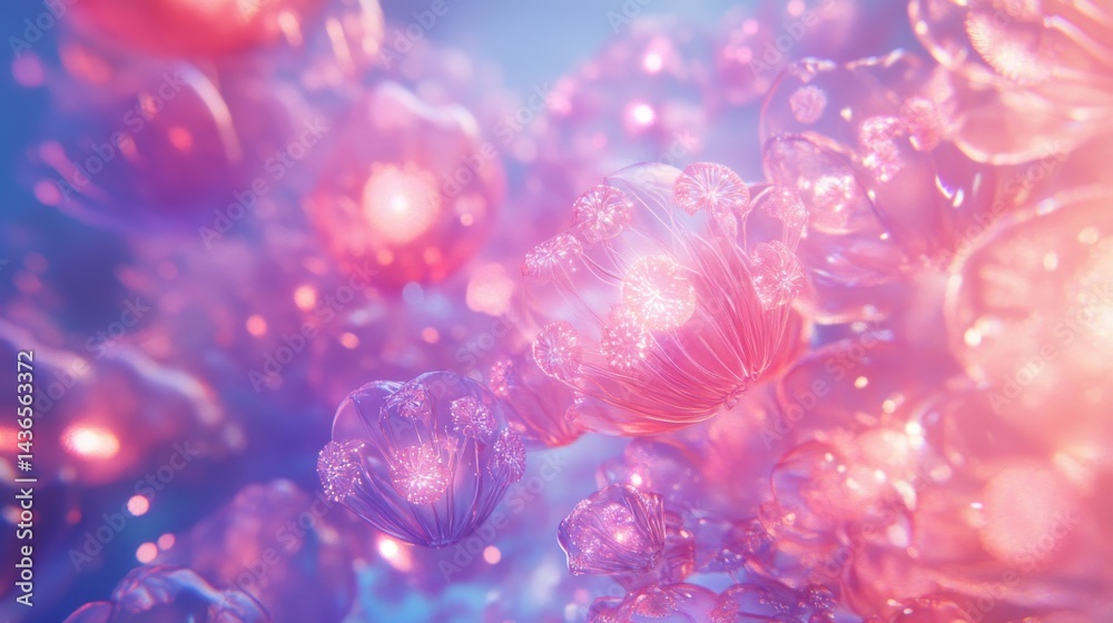 Obraz premium Luminous Pink and Purple Bioluminescent Blossoms in Ethereal Setting