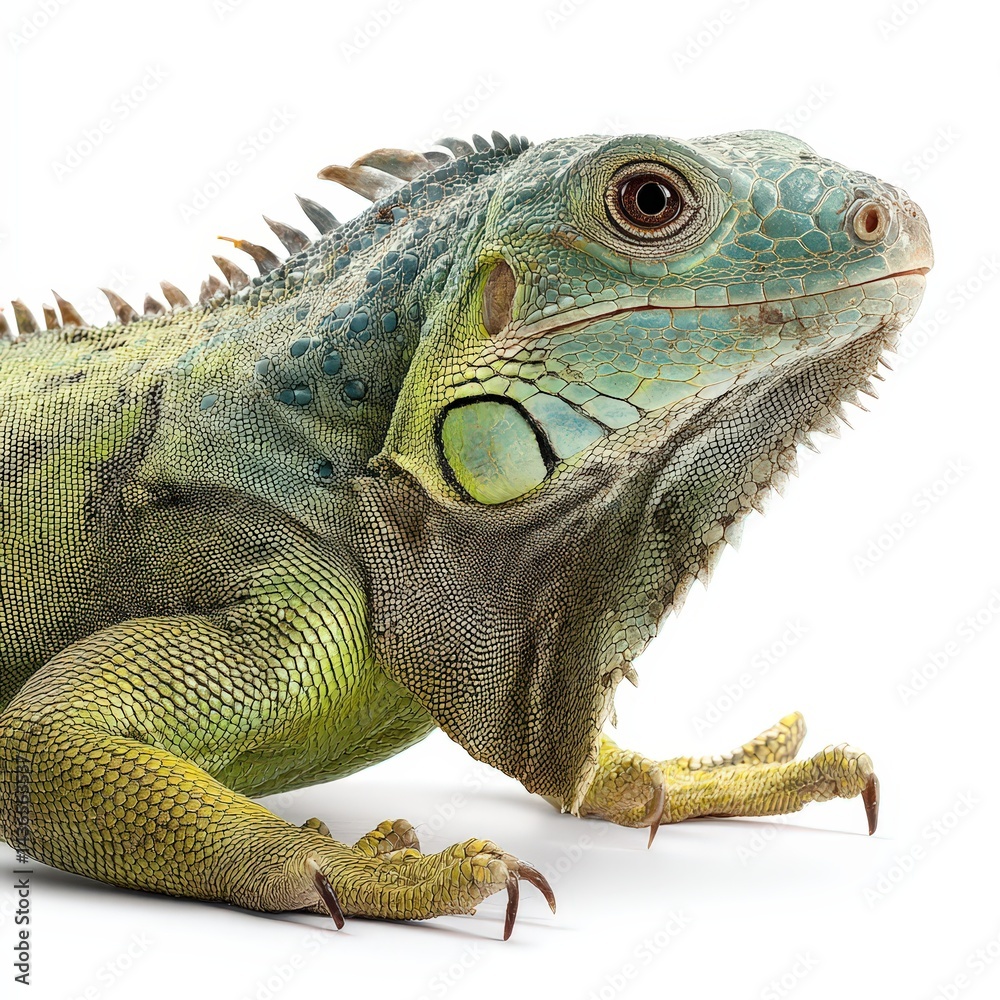Obraz premium Green Iguana on White Background