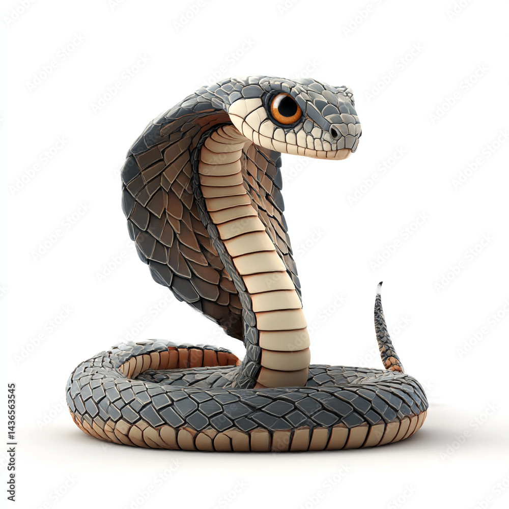 Fototapeta premium Cartoon King Cobra Snake in Hooded Pose 3D Render