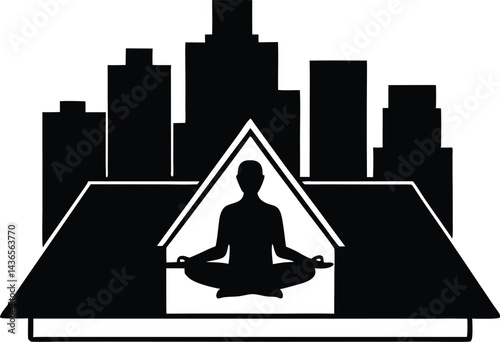 urban worker meditating on rooftop silhouette