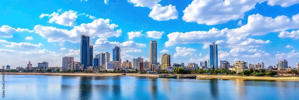 Naklejka premium anime karachi pakistan downtown skyline