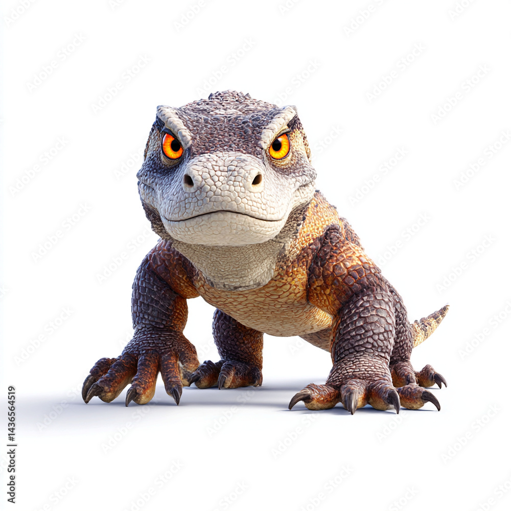 Obraz premium Cute Cartoon Komodo Dragon Baby Reptile 3D Render