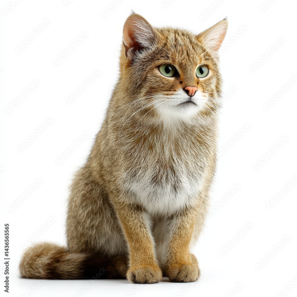 Obraz premium Brown Tabby Cat Sitting on White Background