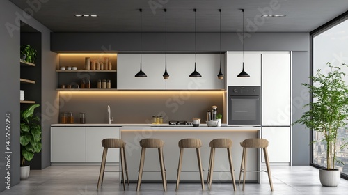 Stylish Minimal Modern Kitchen Interior Design with Elegant Decor