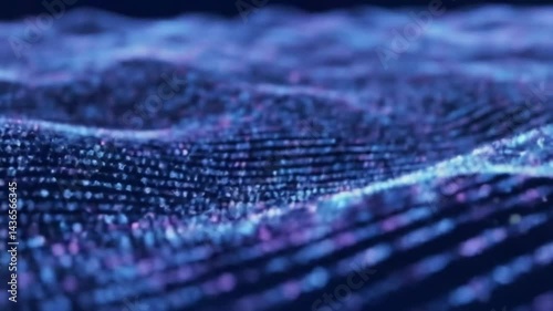 Flowing Abstract Waves of Digital Information – Seamless Neon Blue and Purple Animation with Soft Light Particles