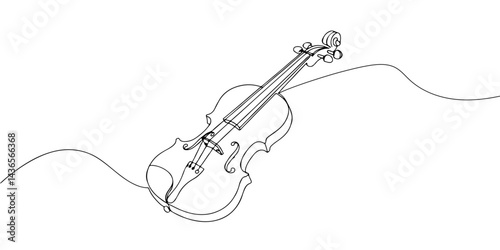 continuous single line drawing of a violin, line art vector illustration