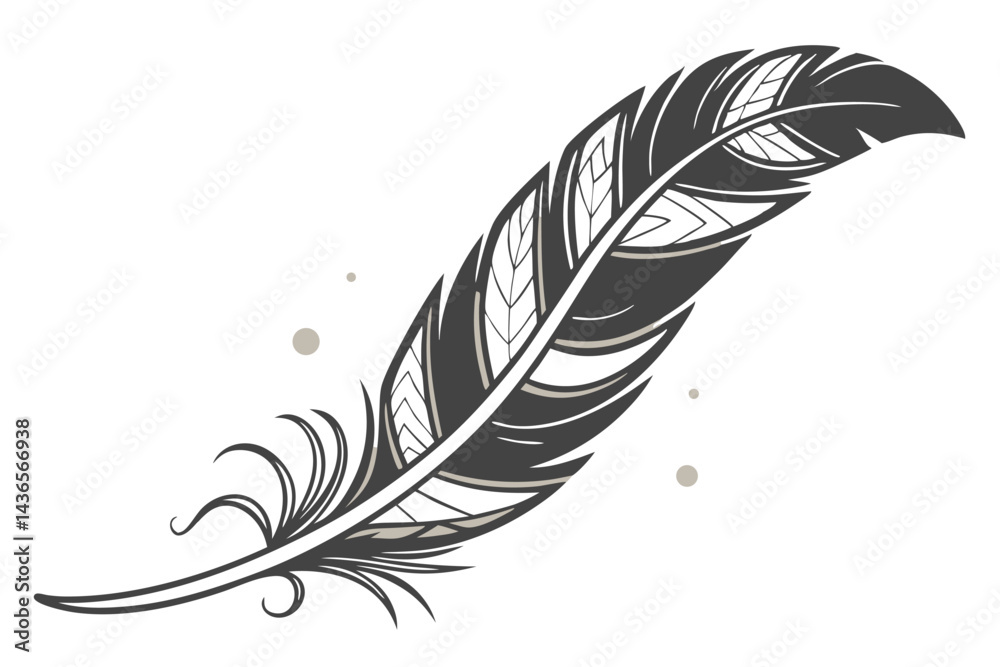 Obraz premium 90 Elegant curved feather, black and gold gradient, minimalist design, delicate leaf motif, artistic quill, white background, shadow detail, sleek modern illustration, botanical inspiration, sophistic