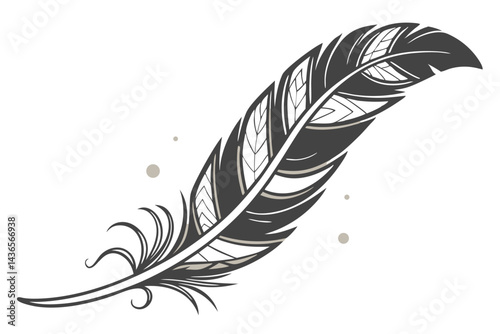 90 Elegant curved feather, black and gold gradient, minimalist design, delicate leaf motif, artistic quill, white background, shadow detail, sleek modern illustration, botanical inspiration, sophistic