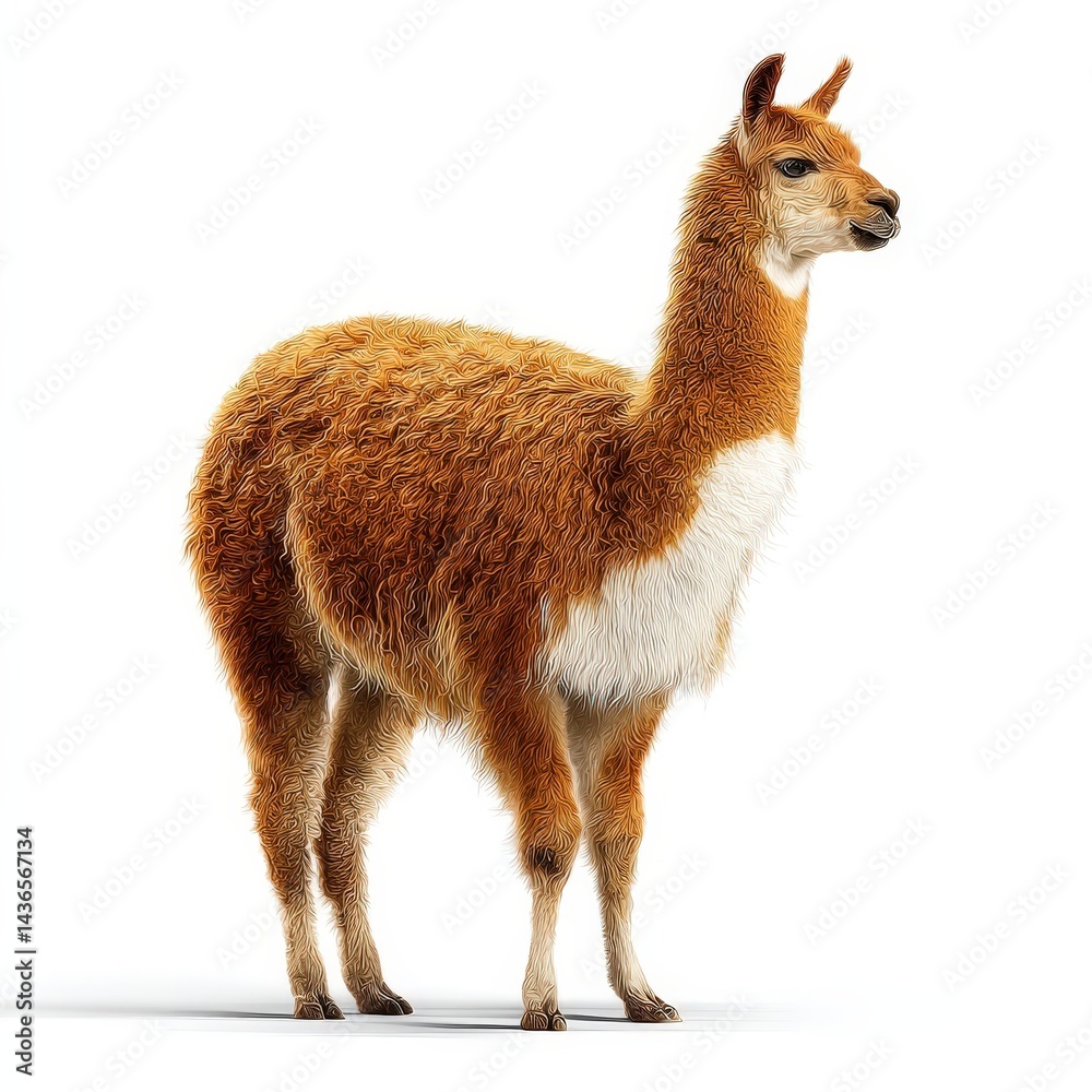 Fototapeta premium Guanaco Standing Isolated on White Background