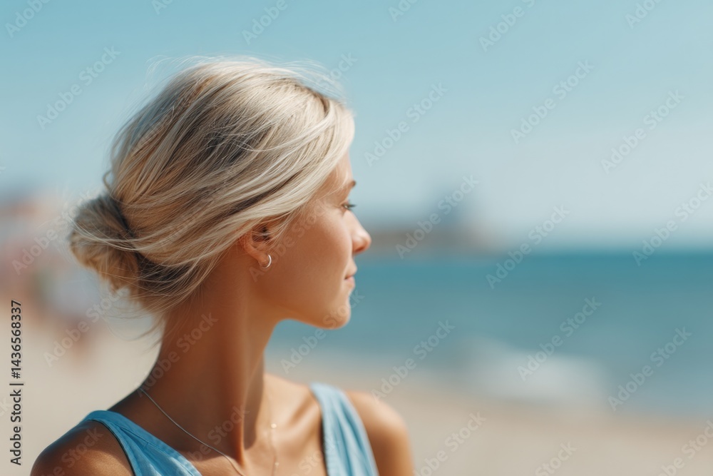serene portrait on sandy beach with blurred background evoking relaxation and tranquility serene portrait on sandy beach with blurred background evoking relaxation and tranquility
