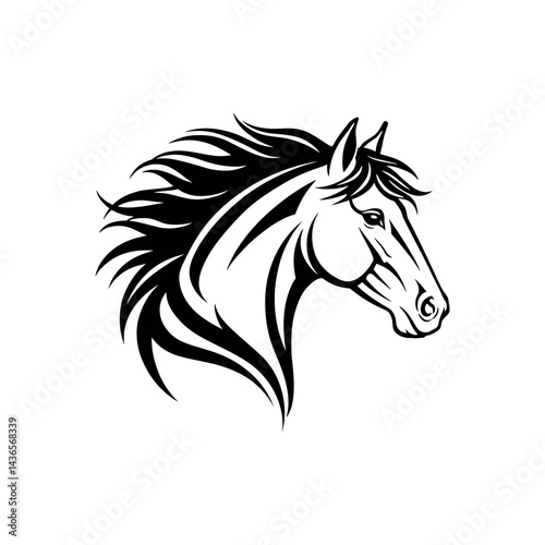 Majestic Horse Head Profile Elegant Black and White Illustration
