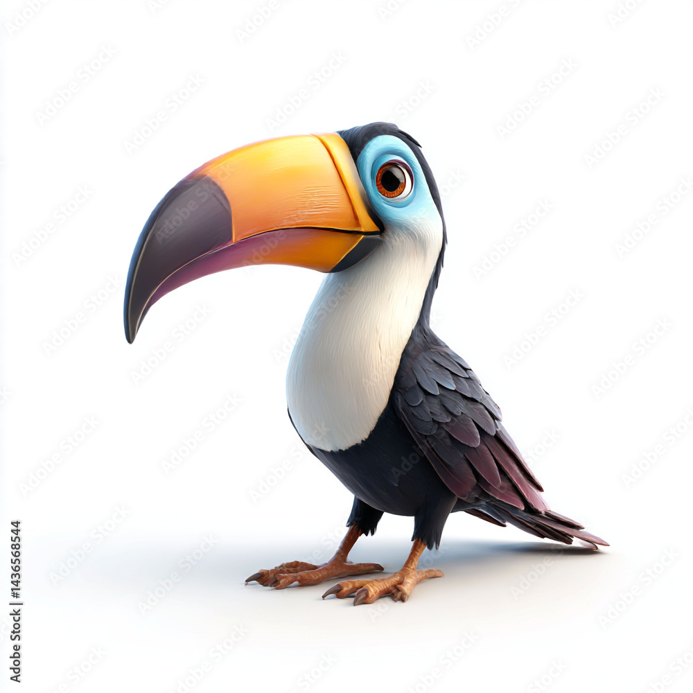 Naklejka premium Adorable Cartoon Toucan Bird Illustration White Background