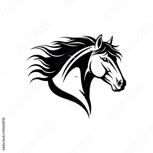 Wallpaper Mural Majestic Horse Head Silhouette Black and White Vector Illustration Torontodigital.ca