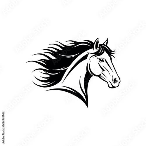 Majestic Stallion Head A Powerful Black and White Horse Illustration photo
