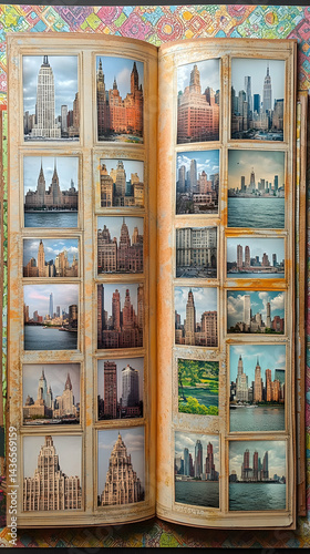 Wallpaper Mural Vintage photo album showcasing various cityscapes primarily featuring diverse architectural styles of skyscrapers and u Torontodigital.ca