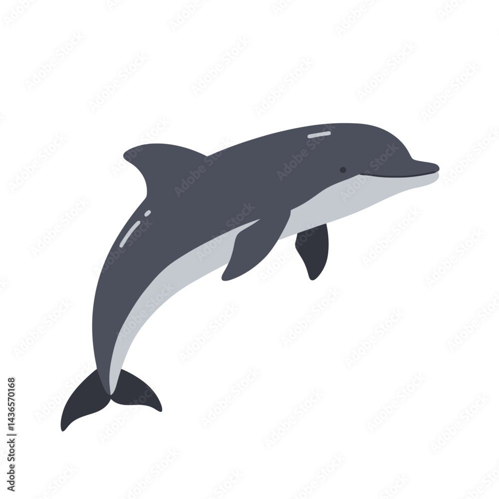 Fototapeta premium Creative Flat Vector Illustrations of Dolphin: Minimalist, Modern, and Perfect for Pet-Themed Graphics.Charming Flat Vector Dolphin Illustration: Playful, Minimal, and Versatile Cartoon Primate Design