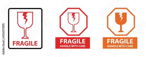 Fragile Handle With Care Vector Icons, Glass Break Symbol for Shipping and Packaging