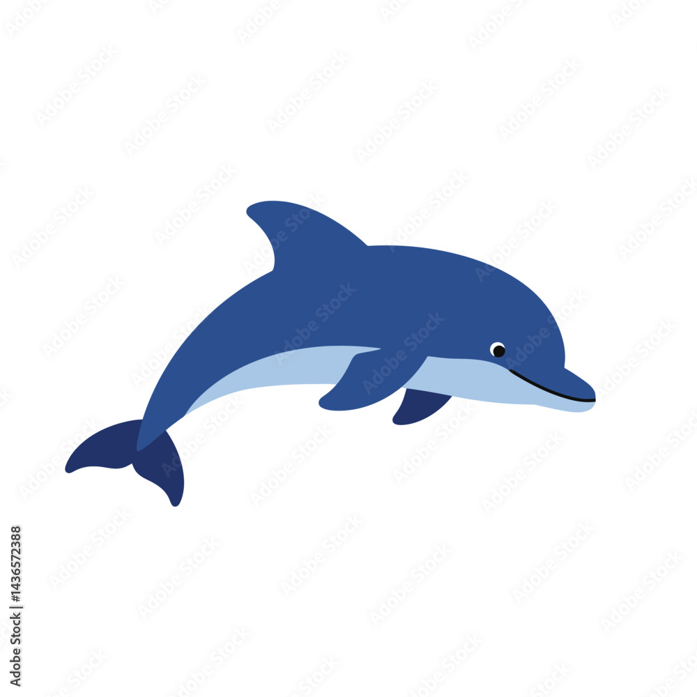Fototapeta premium Creative Flat Vector Illustrations of Dolphin: Minimalist, Modern, and Perfect for Pet-Themed Graphics.Charming Flat Vector Dolphin Illustration: Playful, Minimal, and Versatile Cartoon Primate Design