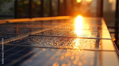 Wallpaper Mural Solar panel surface reflects sunlight in an outdoor setting at dusk or dawn. Torontodigital.ca
