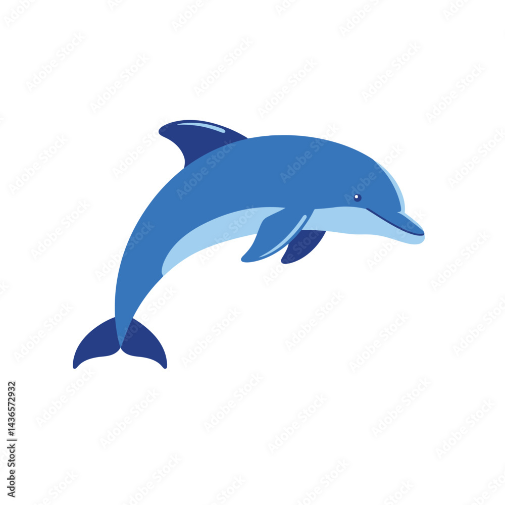 Fototapeta premium Creative Flat Vector Illustrations of Dolphin: Minimalist, Modern, and Perfect for Pet-Themed Graphics.Charming Flat Vector Dolphin Illustration: Playful, Minimal, and Versatile Cartoon Primate Design